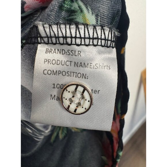 Hawaiian Flamingo Tropical Large Shirt SSLR Mens Camp Black Pink Lightweight - Picture 7 of 7